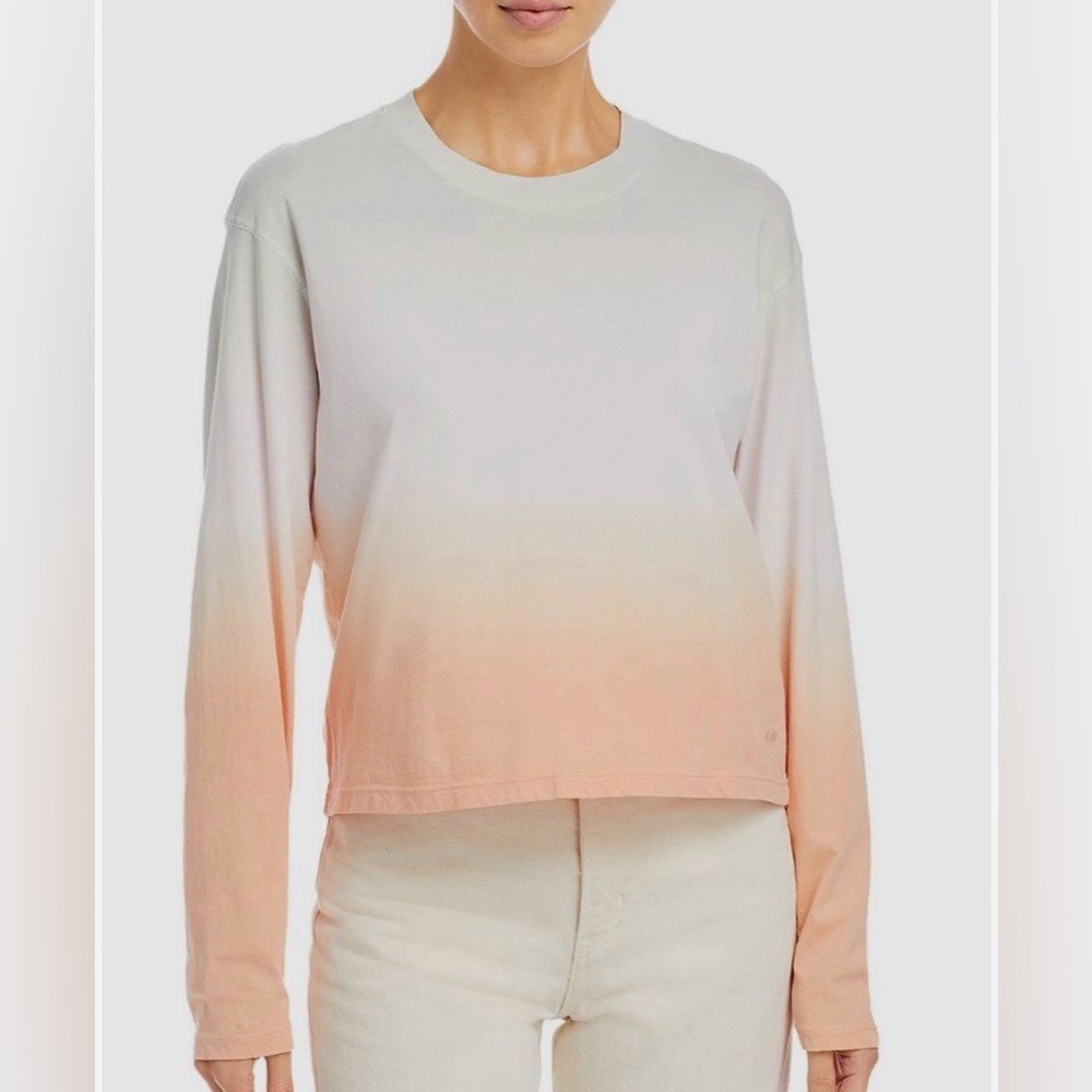 ATM ANTHONY THOMAS MELILLO Long Sleeve Shirt Top Tee Ombré Orange Crew Small